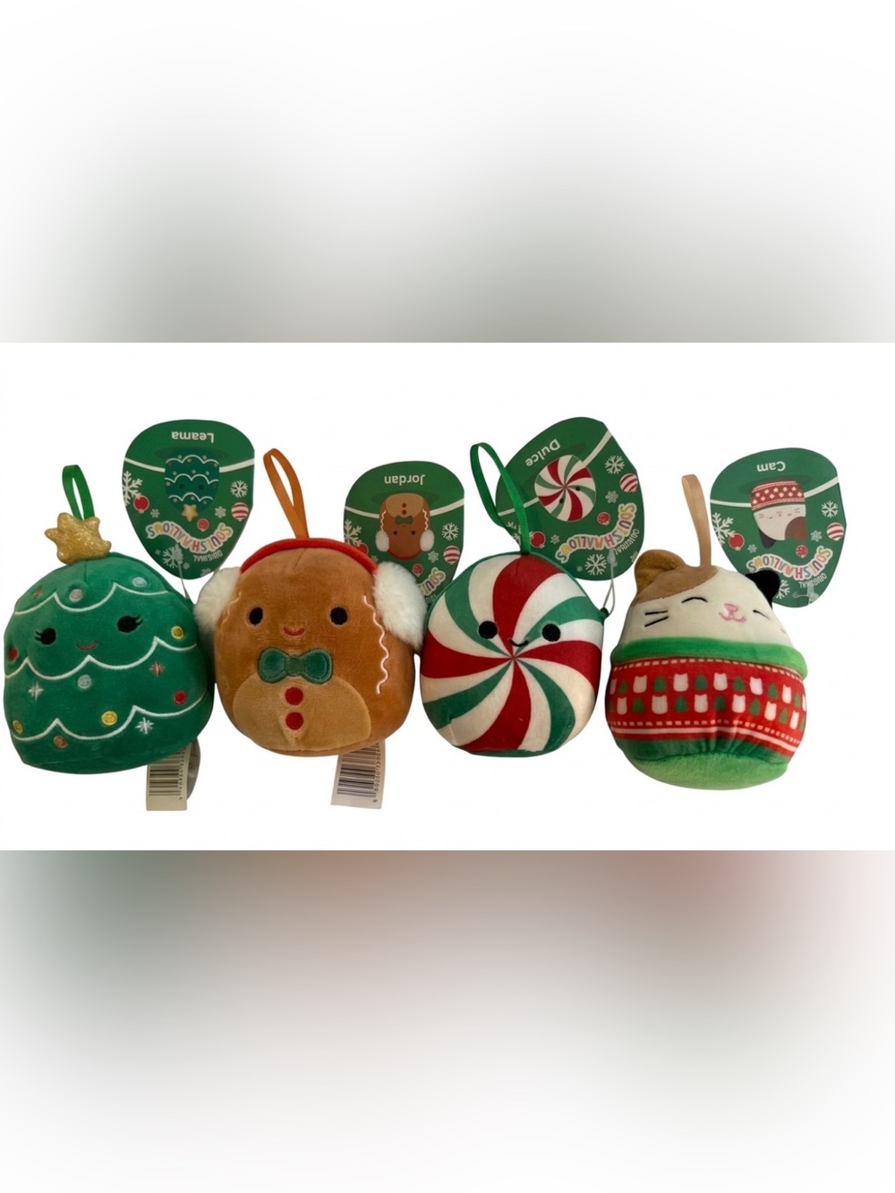 NWT Set of 4 Squishmallows Holiday Mini Ornaments-Leama, Dulce, Jordan, and Cam